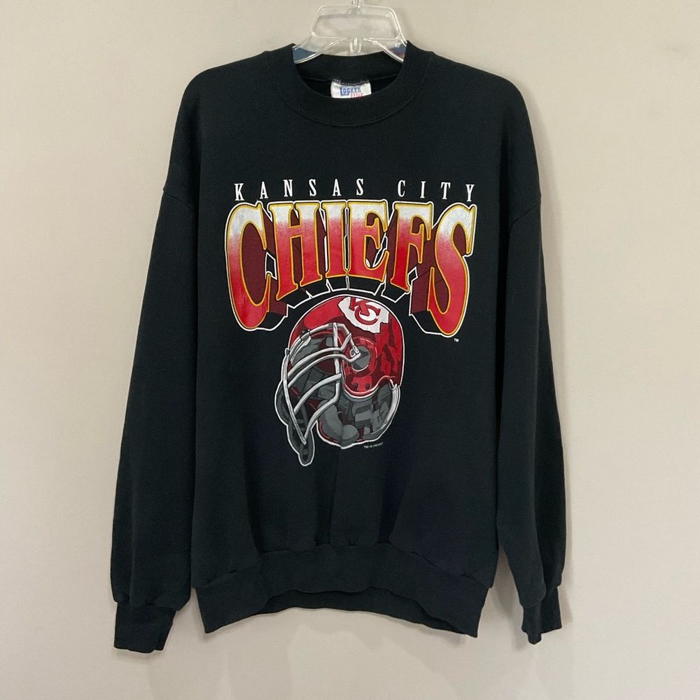 KC Chiefs Vintage Sweatshirt Locker Line Crewneck Sz XL Black NFL Kansas City
